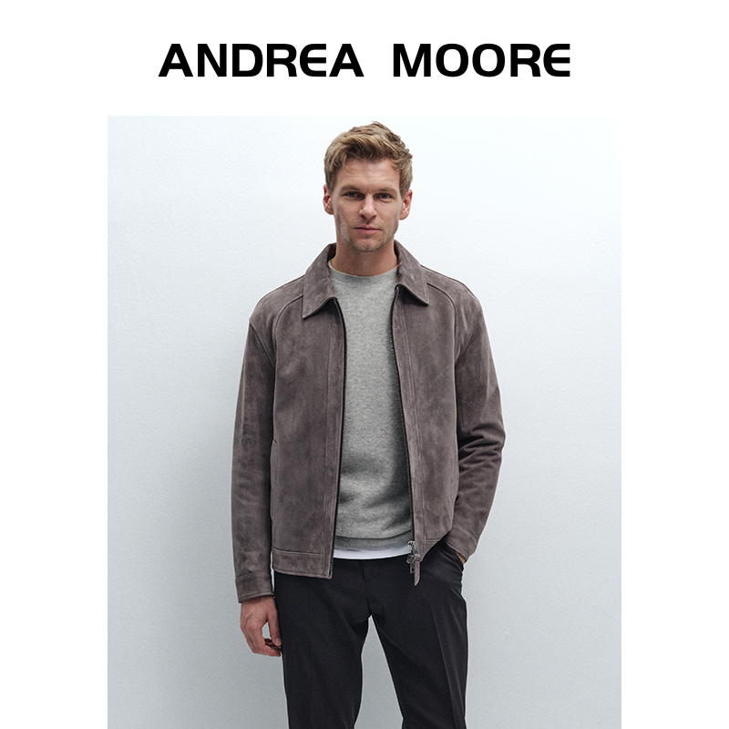 [Special Clearance] Andre Moore Sheepskin Leather Jacket Men's Short Suede Turn-Down Collar Jacket