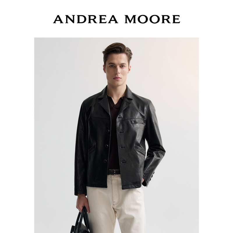 Andrea Moore/Andre Moore Men's 26 Autumn Genuine Leather Sheepskin Jacket Short Vegetable-Tanned Jacket Andrea Moore/Andre Moore Men's 26 Autumn Genuine Leather Sheepskin Jacket Short Vegetable-Tanned Jacket