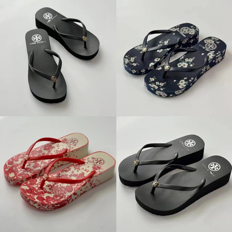 Women's Flip-Flops Tb Beach Summer Outdoor Slippers Student Wear Non-Slip Thong Mid-Heel Thick-Soled Odor-Resistant Quick-Drying for Bathing