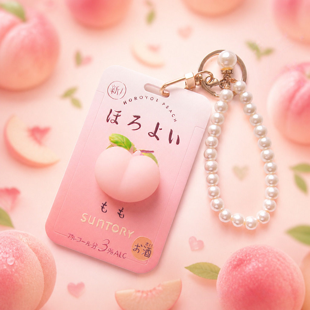 Bouncy, juicy peach-shaped card holder for stress relief, access control, public transport cards, subway cards, work IDs, student IDs, and campus cards.