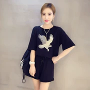 Đồ ngủ mùa hè Hàn Quốc nữ mùa hè cotton ngắn tay ngắn mùa hè lỏng lẻo dễ thương hai mảnh bên ngoài mặc nhà dịch vụ phù hợp