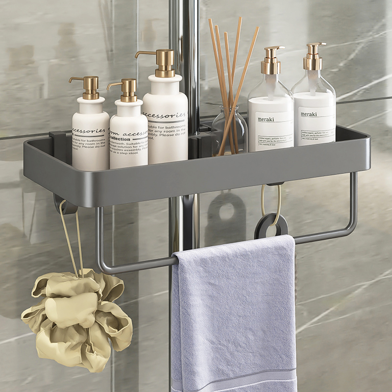 Shower Shelf Free-to-punch toilet shower shelf Lift bar bracket Bathrooms Shower Rod shower Bath Lotion trays-Taobao
