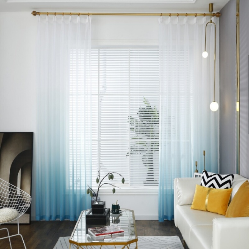 Blue Gradient Sheer Curtain, Light-Transmitting, Modern Minimalist Style, Suitable for Living Room, Balcony, Hotel, and Clubhouse Decoration