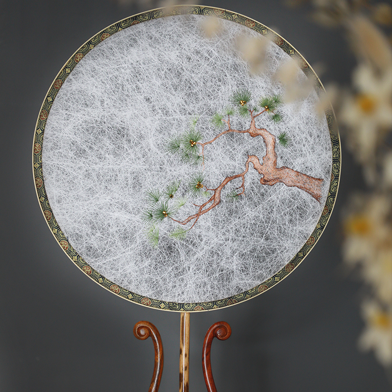 Hand-made soda embroidery double-sided silk cluster fan embroidery diy custom materials packaged round ancient fan blank fan