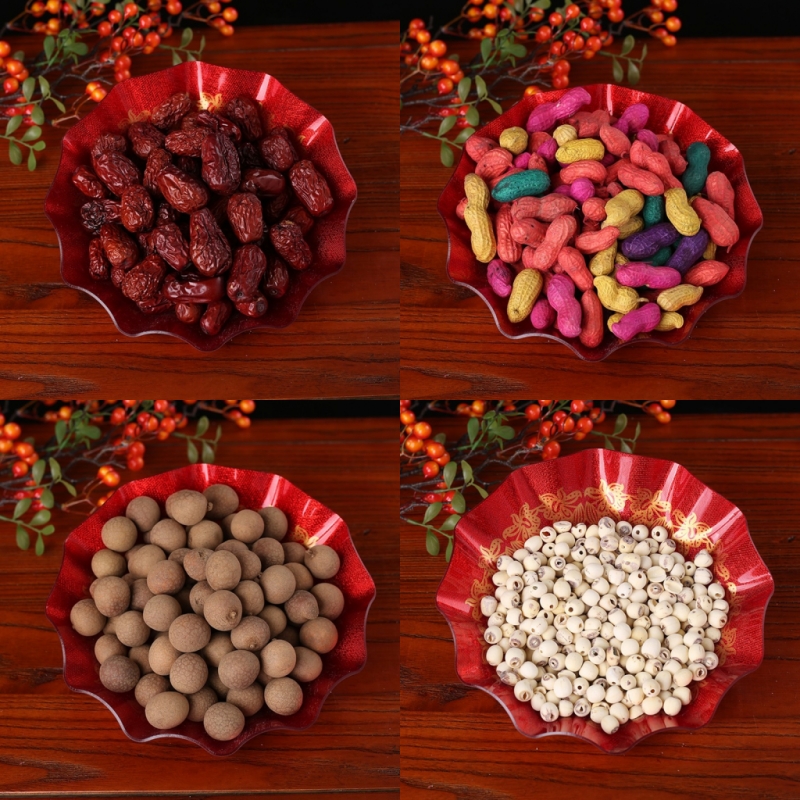 Festive Red Dates Gui Round Lotus Seeds New Residence Full Moon Long Raw Fruits Dyed Colorful Peanuts Wedding Celebration Early Birth and Dried Fruits