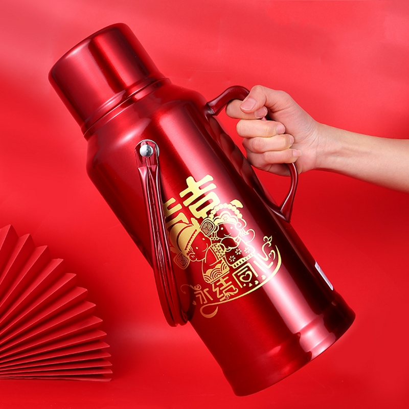  Wedding Celebration Escort Red Stainless Steel Warm Pot Large Capacity Hot Water Kettle Open Water Bottle Insulated Jug Insulation Bottle
