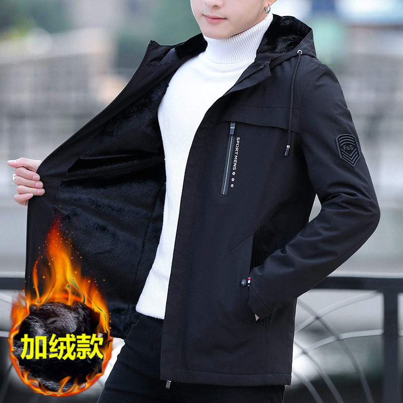 2020 autumn and winter new men's jackets Korean style slim jacket men's plus velvet thick mid-length style clothes men