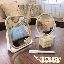 Net Red Ins Wind Mirror Makeup Mirror Desktop Desktop Standable Home Small Student Dorm Room Bifacial Dresser Woman