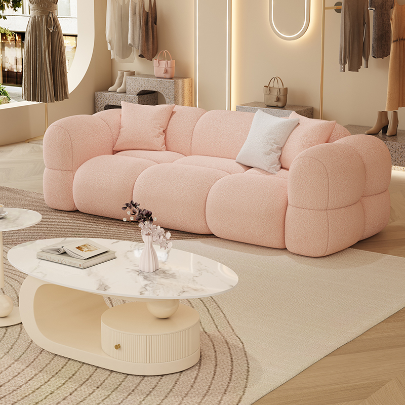 French Cream Style Small Apartment Fabric Double Seat Straight Sofa Clothing Store Beauty Salon Reception Marshmallow Sofa