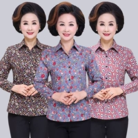 Áo sơ mi nữ trung niên 2019 mới tay dài 40-50 tuổi Nữ trung niên tải áo cotton nguyên chất mùa xuân và mùa thu áo sơ mi kẻ sọc