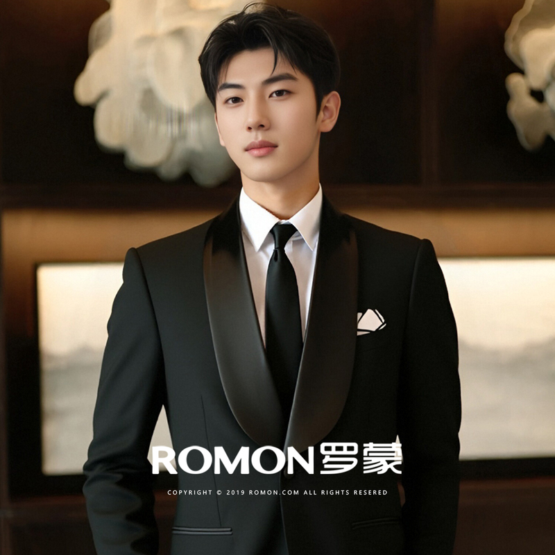 Romon Tuxedo Men's Business Suit Formal Wear Host Performance Costume Groom Slim Fit Wedding Suit for Men