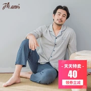 Top đồ ngủ nam và nữ cotton dài tay phục vụ nhà mùa xuân và mùa thu ve áo dài phù hợp với dưa hàng đầu