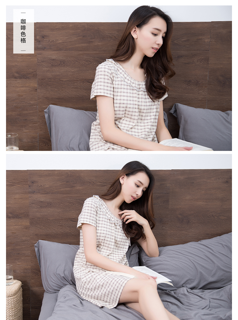 Top Melon Melon Melon 100% Cotton Cotton Nightdress Nữ Mùa hè In Top Melon ngắn tay Cotton Cotton Đồ ngủ ngọt ngào đầm cho người trung niên