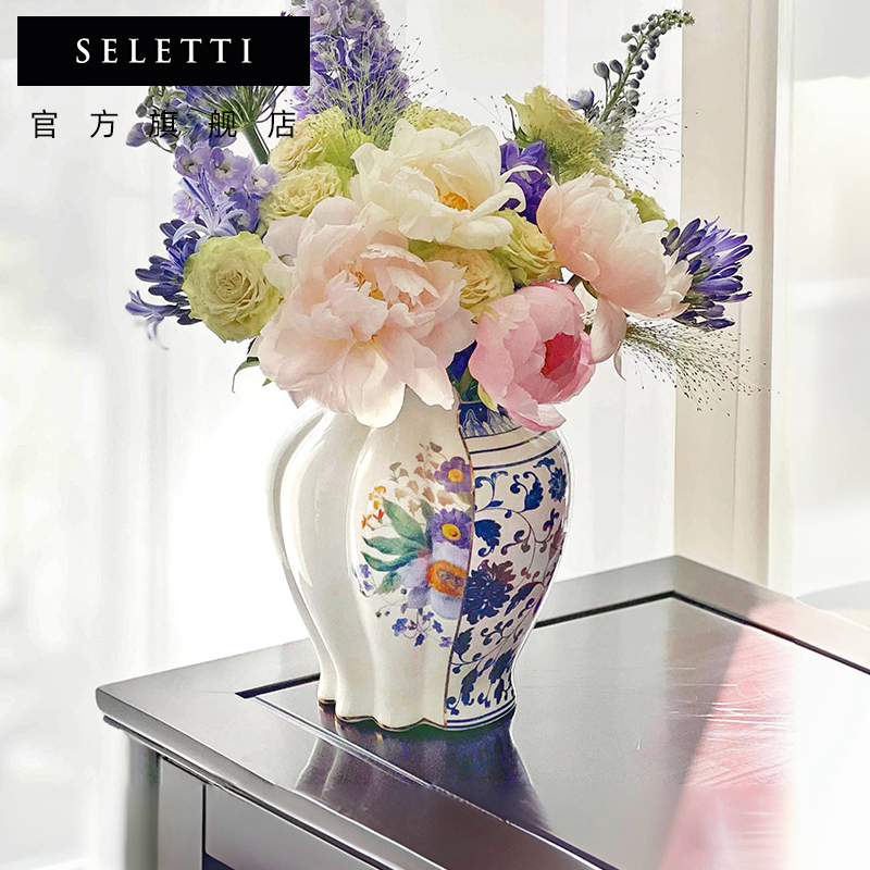 Seletti Vase, a Fusion of Chinese and Western Styles, High-End Home Decor, Mood-Stabilizing Ornament, Flower Arrangement, Ceramic Housewarming Gift