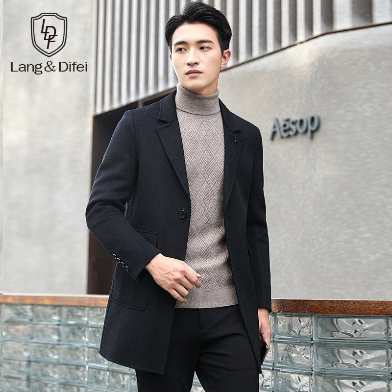 Autumn and winter mid-length handmade double-sided woolen woolen coat Korean version coat cashmere-free Nizi windbreaker men's tide self-cultivation