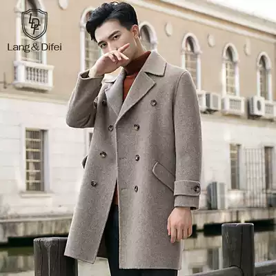 Thickened Albuca woolen coat men's medium and long version double-sided wool coat double-breasted jacket trench coat tide