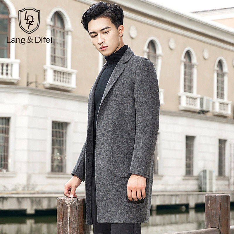 Autumn and winter fur coat suit collar double face, baby coat men's medium long version wind coat without cashmere coat men's clothing