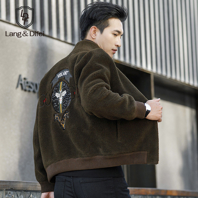 Autumn and winter new grain fleece jacket men's imitation fur wool coat fashion stand collar lamb wool thick jacket