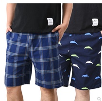 Pure Cotton Mens Sleeping Pants Home Thin Shorts Full Cotton Loose Summer Sleeping Big Pants Underpants Enlarge Yard plaid beach pants