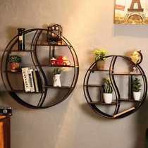 Retro American Solid Wood Living Room Wall-mounted Wall Shelf Bookshelf American Wall Wall Wall Partition Round Disposal