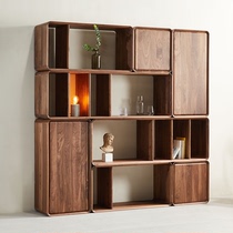 Nordic black walnut solid wood combination cabinet modern simple cherry wood log small apartment living room storage storage cabinet