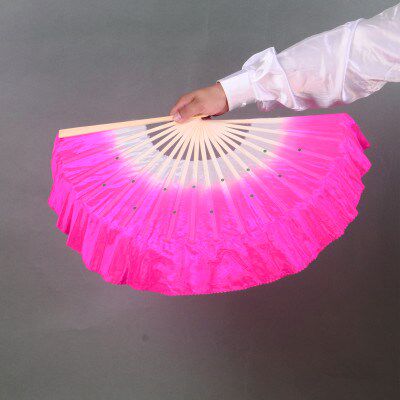 Gradient color adult Yangko dance fan double-sided lengthened children's performance fan dancing fan with floating head