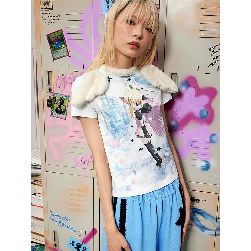 CFIERCE Angel Printed Wings Decoration T -shirt