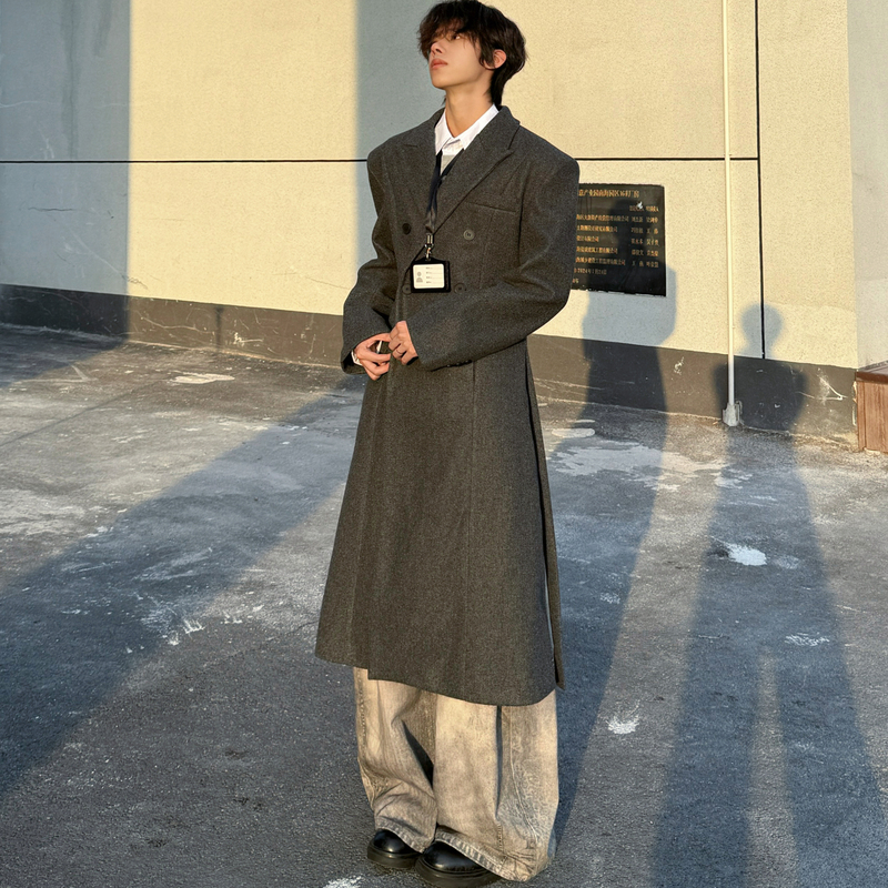 Swas Niche Original Design Waist-Cinching Shoulder-Padded Woolen Over-The-Knee Coat Double-Breasted Long Trench Coat Swas Niche Original Design Waist-Cinching Shoulder-Padded Woolen Over-The-Knee Coat Double-Breasted Long Trench Coat