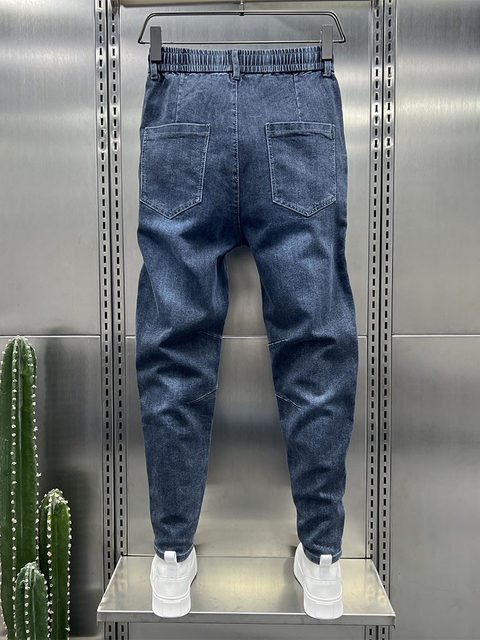 ແຟຊັ່ນ pinch fold washed loose jeans men's 2024 summer trendy brand tapered carrot pants loose harem pants