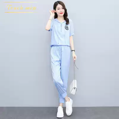 TOUCH MISS light luxury brand leisure sports suit female summer age Foreign style hooded sweatshirt two-piece set