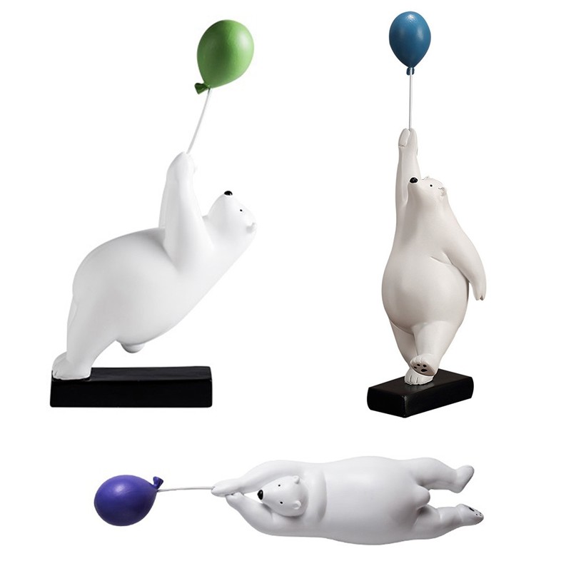 Resin Flying Bear Figurines Balloon Polar Bears Statue Home