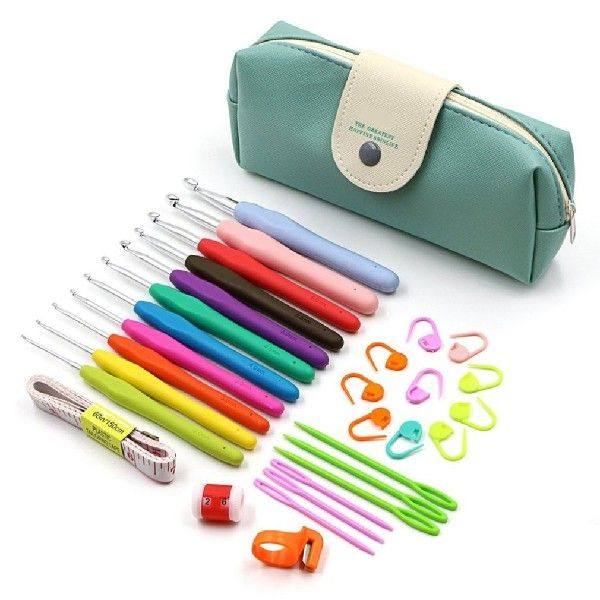 11pcs set Soft Handle Aluminum Crochet Hooks Kit Yarn