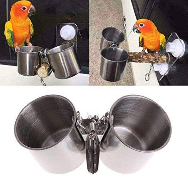 Metal Bird Parrot Food Water Feeding Bowl Pet Cage