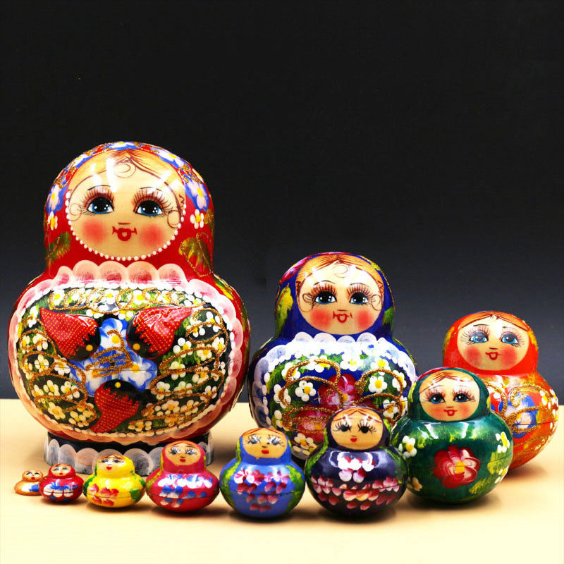 Matryoshka Russian imported basswood belly 10 layers of baking paint creative three-dimensional strawberry children's toy birthday gift
