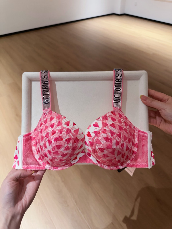 Victoria Rhinestone Letter Strap Classic Soft Underwire Push-Up Bra Set for Women with Small Busts