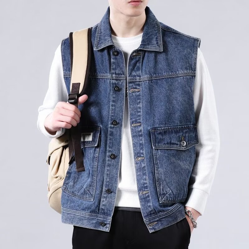 Clearance Sale: Men's Denim Vest for Work, Spring and Autumn, Loose Fit, Casual, Stain-Resistant, Large Size, Sleeveless Jacket Clearance Sale: Men's Denim Vest for Work, Spring and Autumn, Loose Fit, Casual, Stain-Resistant, Large Size, Sleeveless Jacket