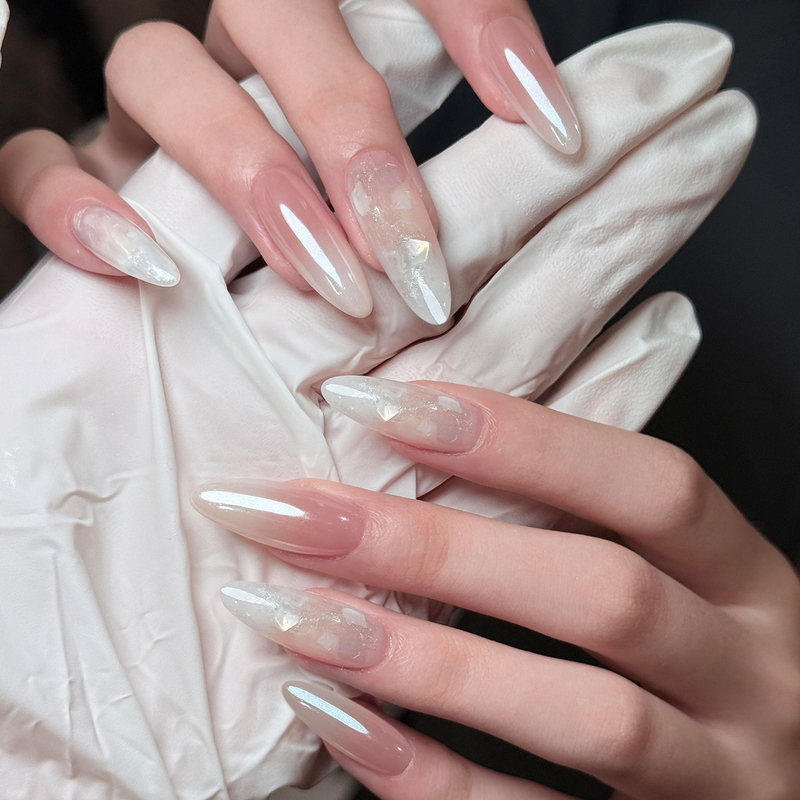 Purely Handmade Milky White Gradient Haili Acetate Wearable Nail Art, Medium-Long Style, 2026 New Model, High-End and High-Quality Purely Handmade Milky White Gradient Haili Acetate Wearable Nail Art, Medium-Long Style, 2026 New Model, High-End and High-Quality