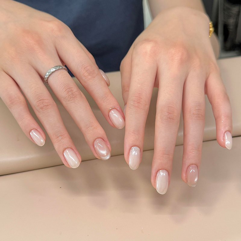 Hailey Cat Eye French Style Wearable Nails Short Style Purely Handmade Nail Art Pieces 2026 New Model High-End Whitening Korean Style ins Hailey Cat Eye French Style Wearable Nails Short Style Purely Handmade Nail Art Pieces 2026 New Model High-End Whitening Korean Style ins