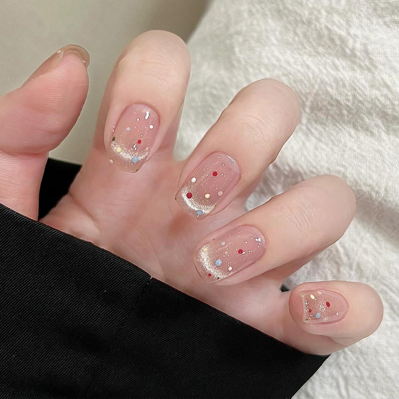 French Cat-Eye Press-On Nails, Short Style, Polka Dot, Handmade Nail Tips, 2026 New Model, High-End Korean Style, Summer ins