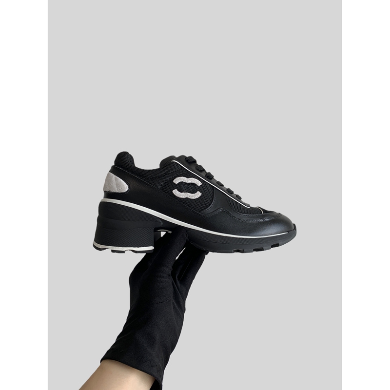 Niunala 2025K Chanel-Style Runway High-Heeled Sneakers for Women, Round-Toe Lace-Up Black and White Panda Casual Shoes Niunala 2025K Chanel-Style Runway High-Heeled Sneakers for Women, Round-Toe Lace-Up Black and White Panda Casual Shoes