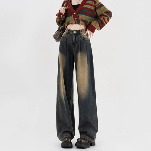 Ретро джинсы, осенние штаны, в американском стиле, высокая талия, свободный прямой крой