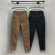 High waist button brown pencil pants personality pencil pants women's autumn and winter new slim Korean fleece jeans