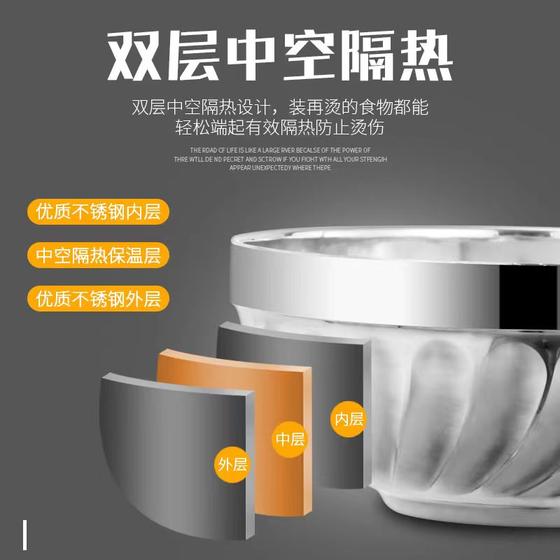 不锈钢碗双层隔热百合碗家用吃饭碗宝宝儿童碗汤碗大碗隔热面条碗