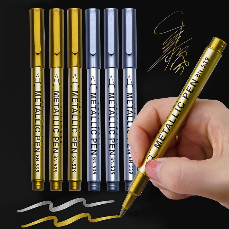 High-Gloss Metallic Pens in Gold and Silver, Waterproof, High-Quality Soft-Tip Paint Pens for Signing, Greeting Cards, and Drawing