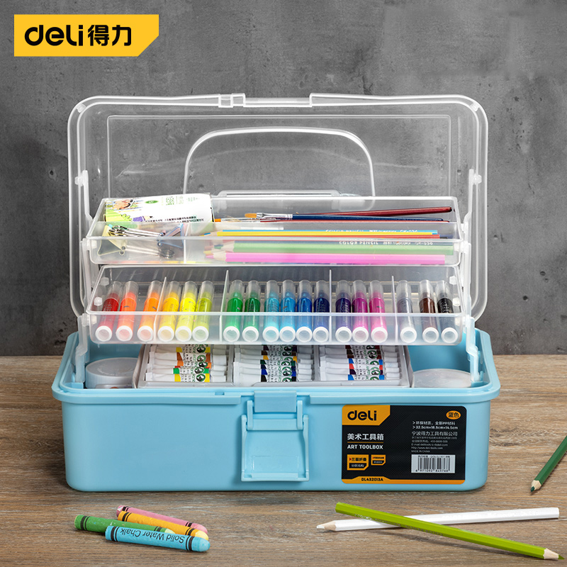 Deli Fine Art Painting Chinese Painting Toolbox Painting Storage ToolBox Multifunctional Portable Primary School Students' Painting Box