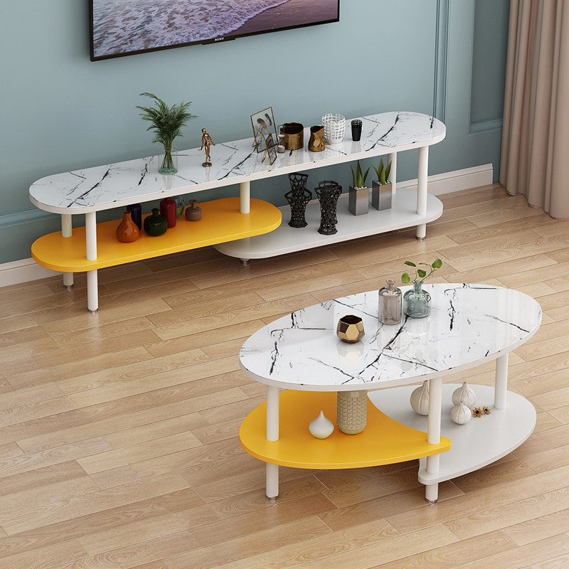 Living room simple small apartment modern creative tempered glass coffee table TV cabinet combination oval balcony economic type