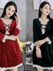 Velvet Nightgown for Women 2022 Autumn and Winter New Style Large Size Loose Slimming Look V-Neck Three-Quarter Sleeve Home Wear Fashionable Pajamas