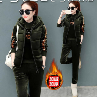 Fleece-Lined and Thickened Velvet Suit for Women, New Autumn and Winter Double-Sided Velvet Casual Sports Suit, Loose Three-Piece Set, Unique