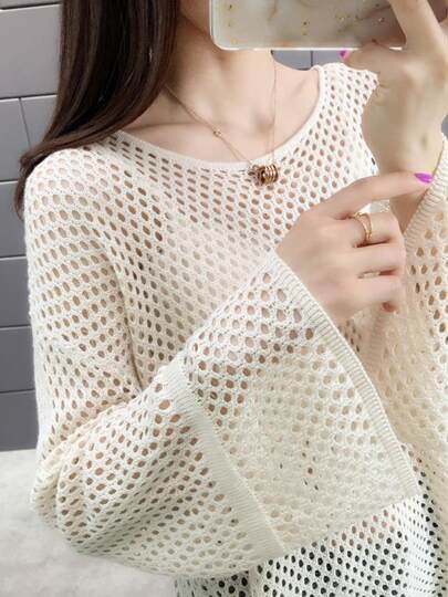 Large size one/two-piece set ice silk autumn and summer new women's knitted sun protection blouse thin mesh sun protection sleeves