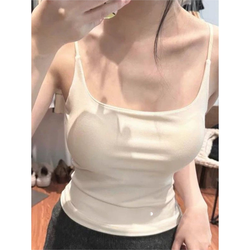 Sexy Hot Girl White Camisole with Breast Pads, Summer Slim-Fit Versatile Short Tube Top with Beautiful Back Design for Outerwear